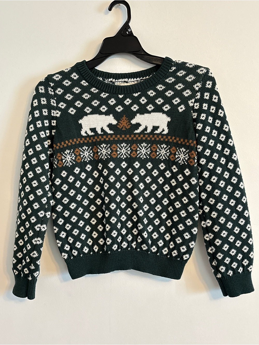 Stitch & Stone Boys Green Fair Isle Bear Crewneck Sweater Size 7